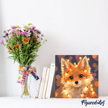 Load image into Gallery viewer, Mini Paint by numbers Little Fox with Light Bulbs 20x20cm already framed