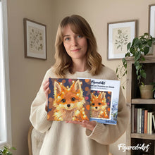 Load image into Gallery viewer, Mini Paint by numbers Little Fox with Light Bulbs 20x20cm already framed