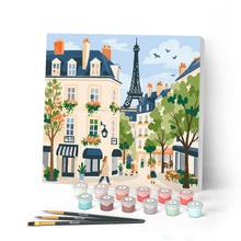 Load image into Gallery viewer, Paint by numbers kit for adults Mini Paint by numbers Watercolour Paris Street 20x20cm already framed Figured'Art UK