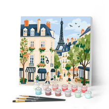 Load image into Gallery viewer, Paint by numbers kit for adults Mini Paint by numbers Watercolour Paris Street 20x20cm already framed Figured'Art UK