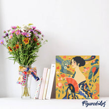 Load image into Gallery viewer, Mini Paint by numbers Lady with a Fan - Klimt 20x20cm already framed