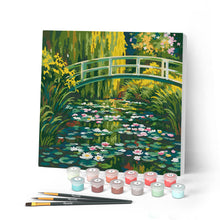 Load image into Gallery viewer, Paint by numbers kit for adults Mini Paint by numbers Water Lilies and Japanese Bridge - Monet 20x20cm already framed Figured'Art UK