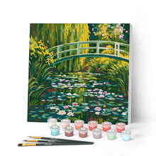 Load image into Gallery viewer, Paint by numbers kit for adults Mini Paint by numbers Water Lilies and Japanese Bridge - Monet 20x20cm already framed Figured'Art UK