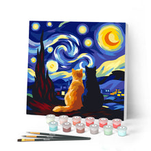 Load image into Gallery viewer, Paint by numbers kit for adults Mini Paint by numbers Starry Night Companions 20x20cm already framed Figured'Art UK