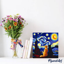 Load image into Gallery viewer, Mini Paint by numbers Starry Night Companions 20x20cm already framed