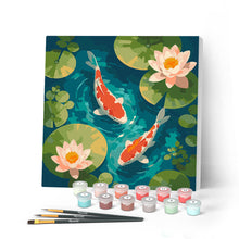 Load image into Gallery viewer, Paint by numbers kit for adults Mini Paint by numbers Koi Pond 20x20cm already framed Figured'Art UK