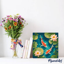 Load image into Gallery viewer, Mini Paint by numbers Koi Pond 20x20cm already framed