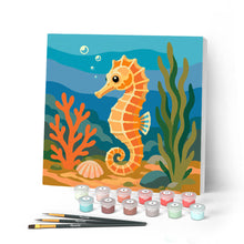 Load image into Gallery viewer, Paint by numbers kit for adults Mini Paint by numbers Seahorse 20x20cm already framed Figured'Art UK