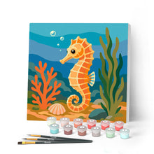 Load image into Gallery viewer, Paint by numbers kit for adults Mini Paint by numbers Seahorse 20x20cm already framed Figured'Art UK