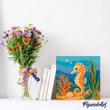Load image into Gallery viewer, Mini Paint by numbers Seahorse 20x20cm already framed