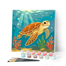 Load image into Gallery viewer, Paint by numbers kit for adults Mini Paint by numbers Turtle 20x20cm already framed Figured'Art UK