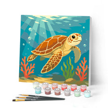 Load image into Gallery viewer, Paint by numbers kit for adults Mini Paint by numbers Turtle 20x20cm already framed Figured'Art UK