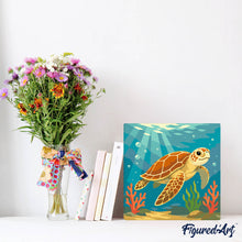 Load image into Gallery viewer, Mini Paint by numbers Turtle 20x20cm already framed
