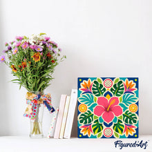 Load image into Gallery viewer, Mini Paint by numbers Hibiscus Mandala 20x20cm already framed