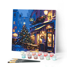 Load image into Gallery viewer, Paint by numbers kit for adults Mini Paint by numbers Festive Night Café 20x20cm already framed Figured'Art UK