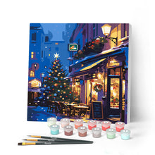 Load image into Gallery viewer, Paint by numbers kit for adults Mini Paint by numbers Festive Night Café 20x20cm already framed Figured'Art UK