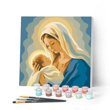 Load image into Gallery viewer, Paint by numbers kit for adults Mini Paint by numbers Mary's Embrace 20x20cm already framed Figured'Art UK