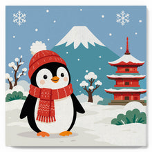 Load image into Gallery viewer, Mini Paint by numbers Penguin by Mount Fuji 20x20cm already framed