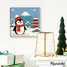 Load image into Gallery viewer, Mini Paint by numbers Penguin by Mount Fuji 20x20cm already framed