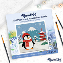 Load image into Gallery viewer, Mini Paint by numbers Penguin by Mount Fuji 20x20cm already framed