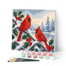 Load image into Gallery viewer, Paint by numbers kit for adults Mini Paint by numbers Winter Cardinals 20x20cm already framed Figured'Art UK
