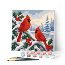 Load image into Gallery viewer, Paint by numbers kit for adults Mini Paint by numbers Winter Cardinals 20x20cm already framed Figured'Art UK