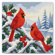Load image into Gallery viewer, Mini Paint by numbers Winter Cardinals 20x20cm already framed