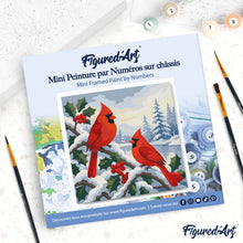 Load image into Gallery viewer, Mini Paint by numbers Winter Cardinals 20x20cm already framed