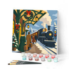 Load image into Gallery viewer, Paint by numbers kit for adults Mini Paint by numbers Holiday Train Escape 20x20cm already framed Figured'Art UK