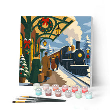 Load image into Gallery viewer, Paint by numbers kit for adults Mini Paint by numbers Holiday Train Escape 20x20cm already framed Figured'Art UK