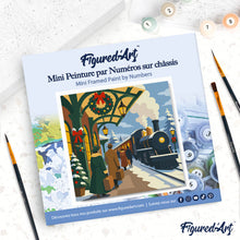 Load image into Gallery viewer, Mini Paint by numbers Holiday Train Escape 20x20cm already framed