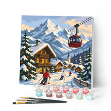 Load image into Gallery viewer, Paint by numbers kit for adults Mini Paint by numbers Alpine Winter Holiday 20x20cm already framed Figured'Art UK