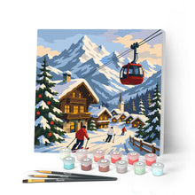 Load image into Gallery viewer, Paint by numbers kit for adults Mini Paint by numbers Alpine Winter Holiday 20x20cm already framed Figured'Art UK