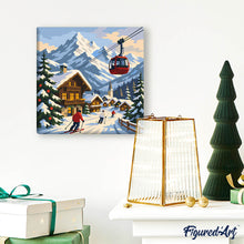 Load image into Gallery viewer, Mini Paint by numbers Alpine Winter Holiday 20x20cm already framed