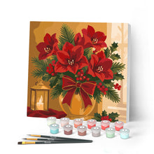 Load image into Gallery viewer, Paint by numbers kit for adults Mini Paint by numbers Christmas Poinsettias 20x20cm already framed Figured'Art UK