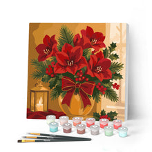 Load image into Gallery viewer, Paint by numbers kit for adults Mini Paint by numbers Christmas Poinsettias 20x20cm already framed Figured'Art UK