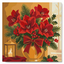 Load image into Gallery viewer, Mini Paint by numbers Christmas Poinsettias 20x20cm already framed