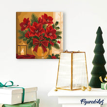 Load image into Gallery viewer, Mini Paint by numbers Christmas Poinsettias 20x20cm already framed