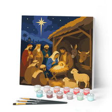 Load image into Gallery viewer, Paint by numbers kit for adults Mini Paint by numbers Christmas Nativity 20x20cm already framed Figured'Art UK