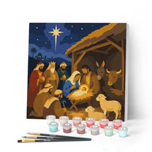 Load image into Gallery viewer, Paint by numbers kit for adults Mini Paint by numbers Christmas Nativity 20x20cm already framed Figured'Art UK