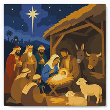 Load image into Gallery viewer, Mini Paint by numbers Christmas Nativity 20x20cm already framed