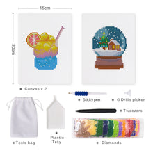 Load image into Gallery viewer, Mini Diamond Painting 15x20cm (2 pieces) - Summer Smoothie and Winter Snow Globe