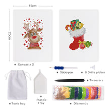 Load image into Gallery viewer, Mini Diamond Painting 15x20cm (2 pieces) - Christmas Stocking and Reindeer