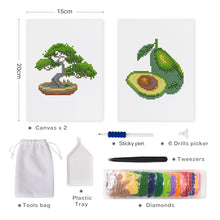 Load image into Gallery viewer, Mini Diamond Painting 15x20cm (2 pieces) - Bonsai and Avocado