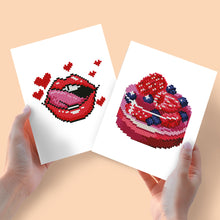 Load image into Gallery viewer, Mini Diamond Painting 15x20cm (2 pieces) - Red Lips and Berry Cake