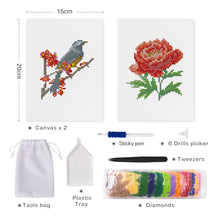 Load image into Gallery viewer, Mini Diamond Painting 15x20cm (2 pieces) - Bird and Rose