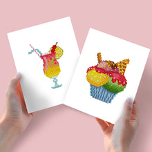 Load image into Gallery viewer, Mini Diamond Painting 15x20cm (2 pieces) - Cocktail and Cupcake