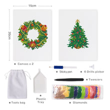 Load image into Gallery viewer, Mini Diamond Painting 15x20cm (2 pieces) - Holiday Wreath and Tree Art