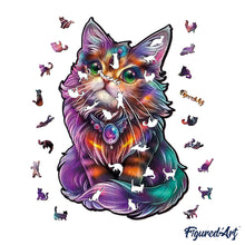 Load image into Gallery viewer, Wooden Puzzle - Colorful Cat with Gem