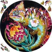 Load image into Gallery viewer, Wooden Puzzle - Chameleon and Flowers